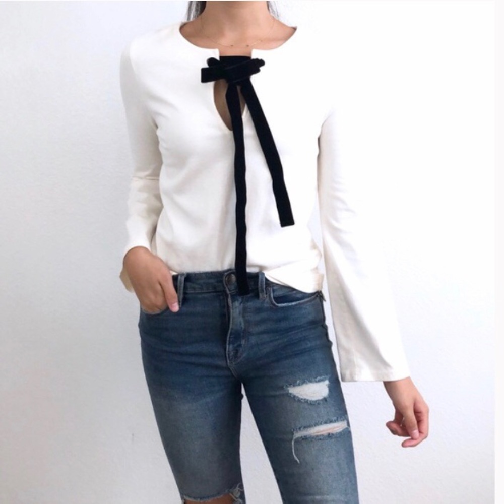 J. Crew Cream Velvet Bow Tie Shirt